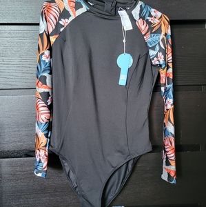 Sariyah Tropical Zipper Long Sleeve One Piece Swimsuit